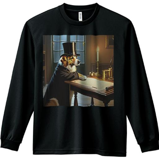シルクハット コリー犬 蝋燭 書類 インク瓶 ペン 長袖Tシャツ 人間用 メンズ 秋春夏 プリント レジャー アウトドア カジュアル かわいい