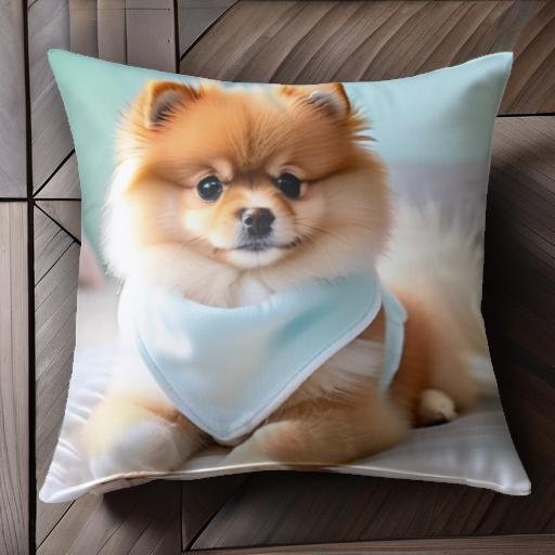 かわいい ポメラニアン ふわふわ ブルーのバンダナ ソファ 愛らしい クッションカバー 犬柄 45×45cm アニマル柄 おしゃれ 可愛い クッション本体付き 正方形