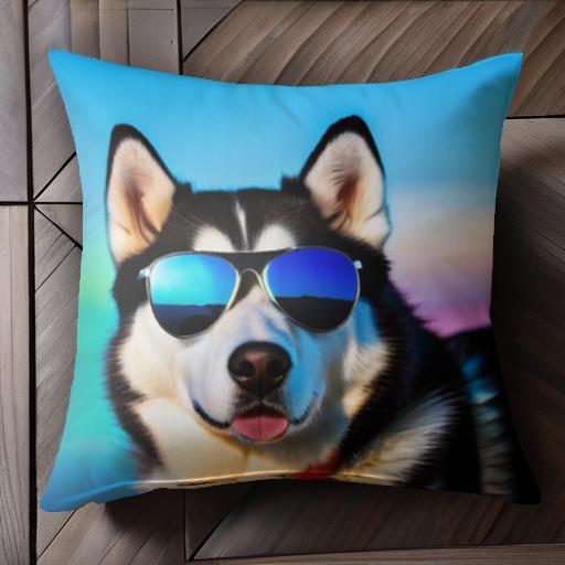 サングラス シベリアンハスキー 青空 カラフルな背景 クッションカバー 犬柄 45×45cm アニマル柄 おし..