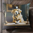 シルクハット ゴールデンレトリバー キャンドル 本 額縁 ポートレート クッションカバー 犬柄 45×45cm アニマル柄 おしゃれ 可愛い クッション本体付き 正方形