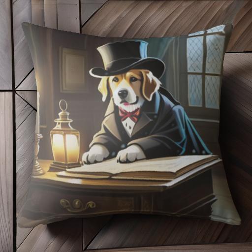 シルクハット ビーグル ランプ 本 キャンドル 窓 クッションカバー 犬柄 45×45cm アニマル柄 おしゃれ 可愛い クッション本体付き 正方形
