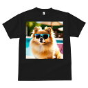 Tシャツ メンズ キッズ 犬ファン 半袖 春夏 プリント カジュアル かわいい 人間用 フィットネス マッチョ サングラス ポメラニアン プール 椅子 夏 ビーチパラソル