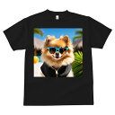 Tシャツ メンズ キッズ 犬ファン 半袖 春夏 プリント カジュアル かわいい 人間用 フィットネス マッチョ サングラス ポメラニアン ビーチボール ヤシの木 バンガロー 青空