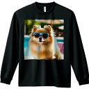 サングラス ポメラニアン プール 椅子 夏 ビーチパラソル 長袖Tシャツ 人間用 メンズ 秋春夏 プリント レジャー アウトドア カジュアル かわいい