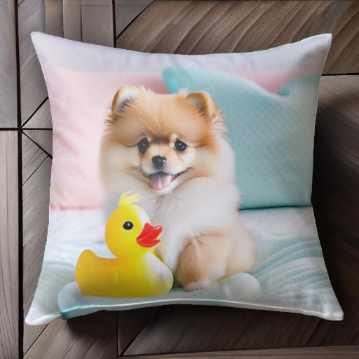 ぬいぐるみ ポメラニアン ベッド かわいい ピンクのクッション ミントグリーンのクッション クッション..