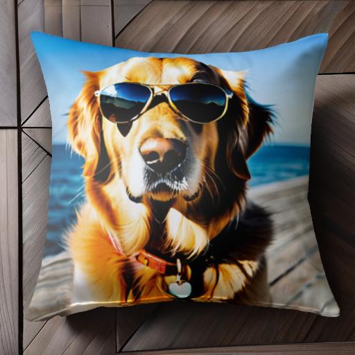 サングラス ゴールデンレトリバー 海 ボードウォーク クッションカバー 犬柄 45×45cm アニマル柄 おしゃれ 可愛い クッション本体付き 正方形