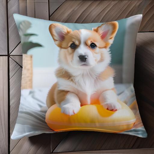 ベッド ウェルシュコーギーペンブローク オレンジのおもちゃ 観葉植物 クッションカバー 犬柄 45×45cm ..