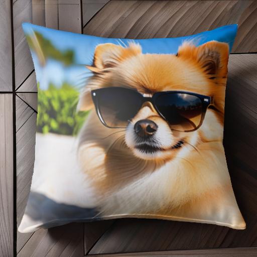 サングラス ポメラニアン ビーチ 太陽 バケーション ビーチタオル クッションカバー 犬柄 45×45cm アニ..