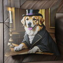 シルクハット ゴールデンレトリバー キャンドル 書物 執筆 部屋 クッションカバー 犬柄 45×45cm アニマル柄 おしゃれ 可愛い クッション本体付き 正方形