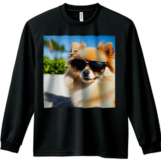 サングラス ポメラニアン ビーチ 太陽 バケーション ビーチタオル 長袖Tシャツ 人間用 メンズ 秋春夏 ..