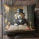 シルクハット ビーグル キャンドル 本 描く クッションカバー 犬柄 45×45cm アニマル柄 おしゃれ 可愛い クッション本体付き 正方形