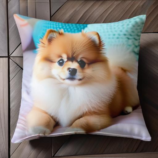 ピンクの布団 ポメラニアン 青いクッション ぬいぐるみ クッションカバー 45×45cm アニマル柄 おしゃれ..