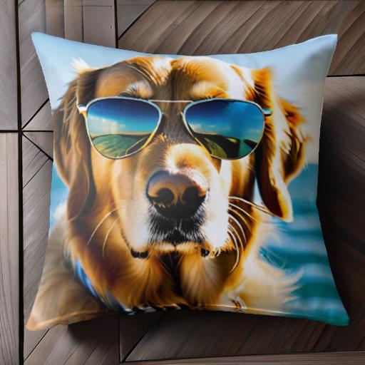 サングラス ゴールデンレトリバー 海 青空 バンダナ クッションカバー 45×45cm アニマル柄 おしゃれ 可..