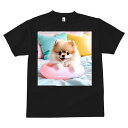 Tシャツ メンズ キッズ 犬ファン 半袖 春夏 プリント カジュアル かわいい 人間用 フィットネス マッチョ ピンク色の浮き輪 ポメラニアン カラフルなクッション ベッド