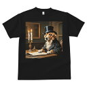 Tシャツ メンズ キッズ 犬ファン 半袖 春夏 プリント カジュアル かわいい 人間用 フィットネス マッチョ シルクハット ゴールデンレトリバー キャンドル 本 デスク 椅子