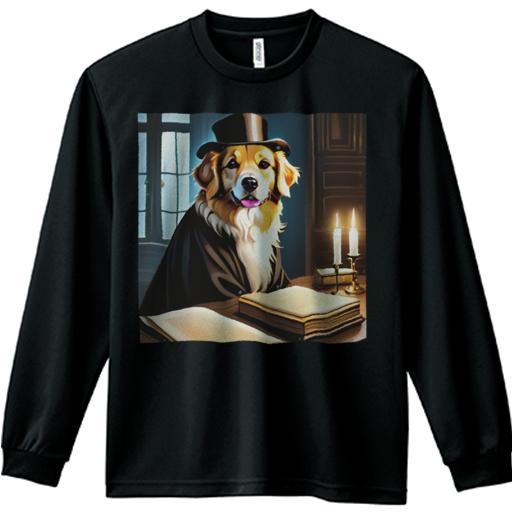 シルクハット ゴールデンレトリバー 本 キャンドル 窓 長袖Tシャツ 人間用 メンズ 秋春夏 プリント レジャー アウトドア カジュアル かわいい