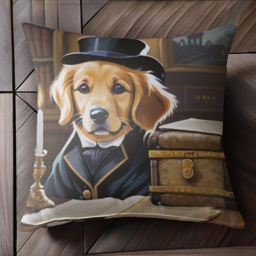 ろうそく ゴールデンレトリバー トップハット 本 チェスト ビクトリアン風 クッションカバー 45×45cm ..