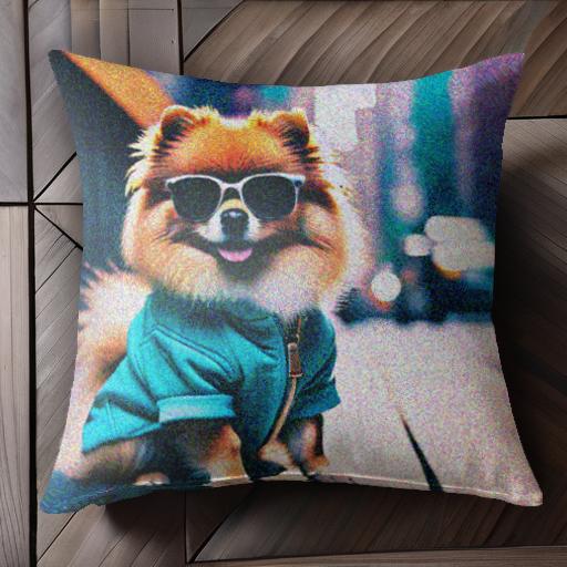 サングラス ポメラニアン ジャケット 街中 おしゃれ クッションカバー 45×45cm アニマル柄 可愛い クッ..