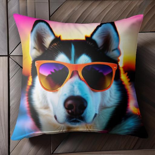 サングラス シベリアンハスキー 夕日 ユニーク クール カラフル クッションカバー 45×45cm アニマル柄 ..