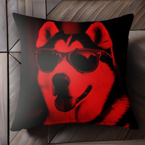 サングラス シベリアンハスキー 赤い照明 クッションカバー 45×45cm アニマル柄 おしゃれ 可愛い クッション本体付き 正方形