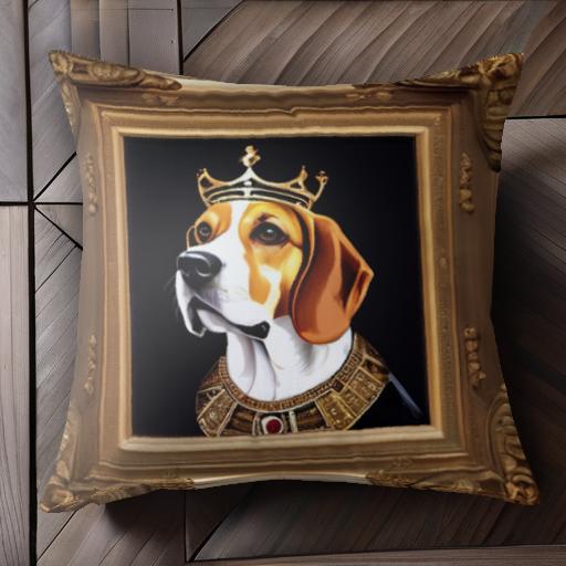 王冠 ビーグル 金のフレーム 絵画風 アクセサリー 金色 クッションカバー 45×45cm アニマル柄 おしゃれ 可愛い クッション本体付き 正方形