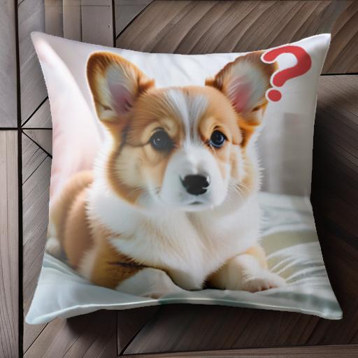 ベッド コーギー 枕 質問マーク クッションカバー 45×45cm アニマル柄 おしゃれ 可愛い クッション本体付き 正方形