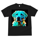 Tシャツ メンズ キッズ 犬ファン 半袖 春夏 プリント カジュアル かわいい 人間用 フィットネス マッチョ ネオンアート ラブラドールレトリバー 光効果 犬 カラフル