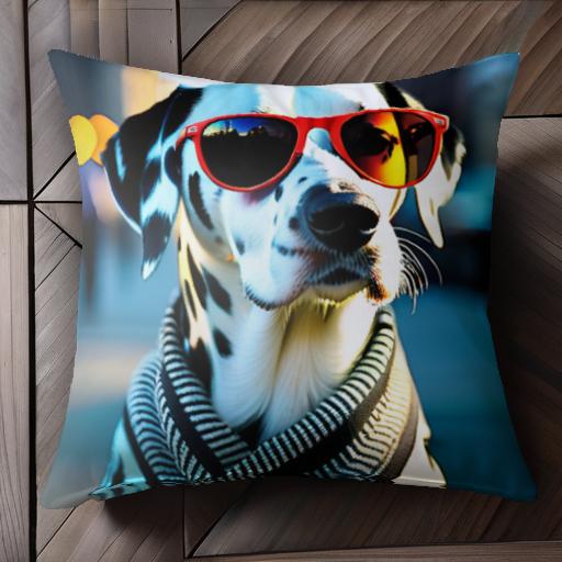 サングラス ダルメシアン マフラー 都会 ファッション クッションカバー 45×45cm アニマル柄 おしゃれ 可愛い クッション本体付き 正方形