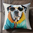 サングラス ダルメシアン フード付きパーカー かわいい スタイリッシュ 犬のファッション クッションカバー 45×45cm アニマル柄 おしゃれ 可愛い クッション本体付き 正方形