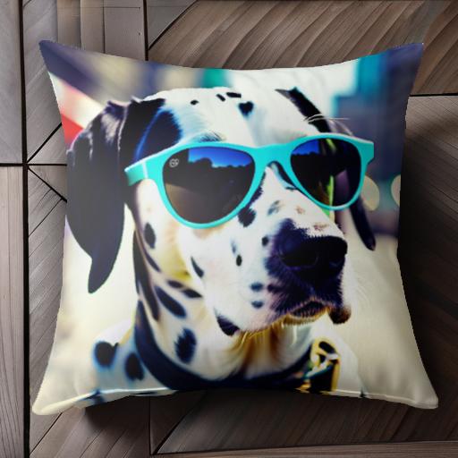 青いサングラス ダルメシアン 都市 青い首輪 クッションカバー 45×45cm アニマル柄 おしゃれ 可愛い ク..