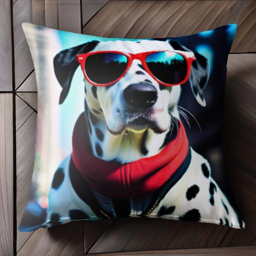 サングラス ダルメシアン マフラー 街 クッションカバー 45×45cm アニマル柄 おしゃれ 可愛い クッション本体付き 正方形