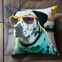 サングラス ダルメシアン コート 街 太陽 犬 クッションカバー 45×45cm アニマル柄 おしゃれ 可愛い クッション本体付き 正方形