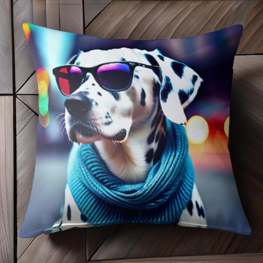 サングラス ダルメシアン マフラー カラフルな背景 街灯 クッションカバー 45×45cm アニマル柄 おしゃれ 可愛い クッション本体付き 正方形