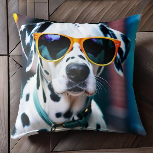 サングラス ダルメシアン 首輪 クッションカバー 45×45cm アニマル柄 おしゃれ 可愛い クッション本体付き 正方形