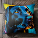 レインボーバックグラウンド ラブラドールレトリバー 黒い犬 鮮やかな色 カラフル クッションカバー 45×45cm アニマル柄 おしゃれ 可愛い クッション本体付き 正方形