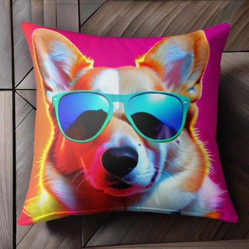 サングラス ウェルシュコーギー カラフル カワイイ クッションカバー 45×45cm アニマル柄 おしゃれ 可愛い クッション本体付き 正方形