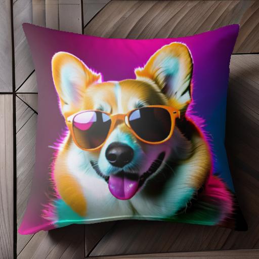 サングラス コーギー ピンク 紫 光沢 可愛い クッションカバー 45×45cm アニマル柄 おしゃれ クッション本体付き 正方形