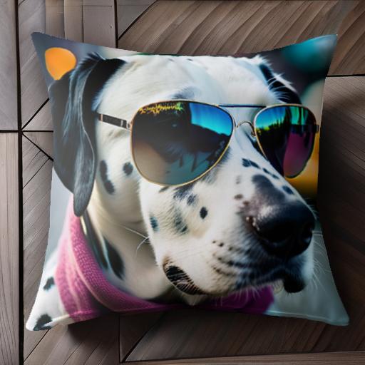サングラス ダルメシアン マフラー クッションカバー 45×45cm アニマル柄 おしゃれ 可愛い クッション本体付き 正方形