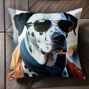 サングラス ダルメシアン 皮ジャケット マフラー クッションカバー 45×45cm アニマル柄 おしゃれ 可愛い クッション本体付き 正方形
