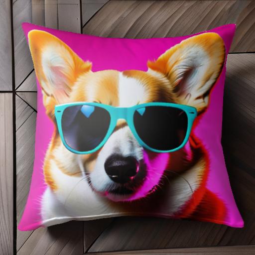サングラス コーギー ピンクの背景 クッションカバー 45×45cm アニマル柄 おしゃれ 可愛い クッション..