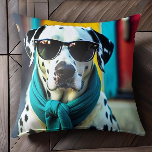サングラス ダルメシアン マフラー カラフルな背景 クッションカバー 45×45cm アニマル柄 おしゃれ 可愛い クッション本体付き 正方形