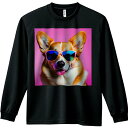 サングラス コーギー ピンク背景 長袖Tシャツ 人間用 メンズ 秋春夏 プリント レジャー アウトドア カジュアル かわいい