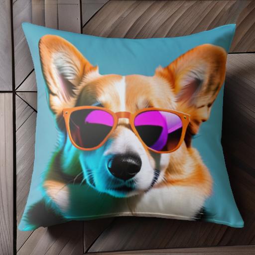 サングラス ウェルシュコーギーペンブローク 青い背景 コーギー クッションカバー 45×45cm アニマル柄 ..