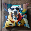 サングラス ダルメシアン コート カラフルな背景 クッションカバー 45×45cm アニマル柄 おしゃれ 可愛い クッション本体付き 正方形