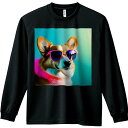 サングラス コーギー 派手な衣装 クール ファッション カラフル 長袖Tシャツ 人間用 メンズ 秋春夏 プリント レジャー アウトドア カジュアル かわいい