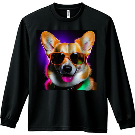 サングラス ウェルシュコーギー ネオン背景 笑顔 ファッショナブル 犬 長袖Tシャツ 人間用 メンズ 秋春夏 プリント レジャー アウトドア カジュアル かわいい