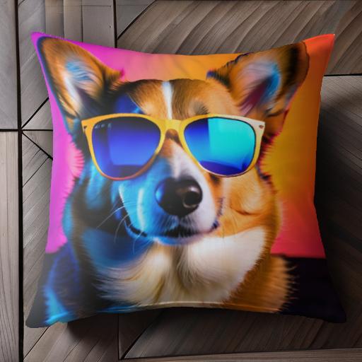 サングラス ウェルシュコーギー カラフルな背景 クッションカバー 45×45cm アニマル柄 おしゃれ 可愛い クッション本体付き 正方形