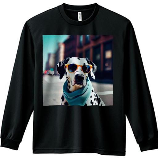 サングラス ダルメシアン スカーフ 街並み おしゃれ クール 長袖Tシャツ 人間用 メンズ 秋春夏 プリント レジャー アウトドア カジュアル かわいい