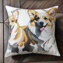 笑顔 ウェルシュコーギー かわいい ペット 幸せ クッションカバー 45×45cm アニマル柄 おしゃれ 可愛い クッション本体付き 正方形