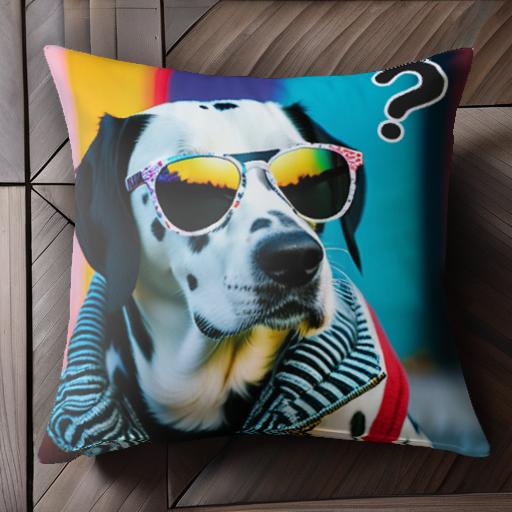サングラス ダルメシアン カラフルな背景 犬用ジャケット クエスチョンマーク クッションカバー 45×45cm アニマル柄 おしゃれ 可愛い クッション本体付き 正方形